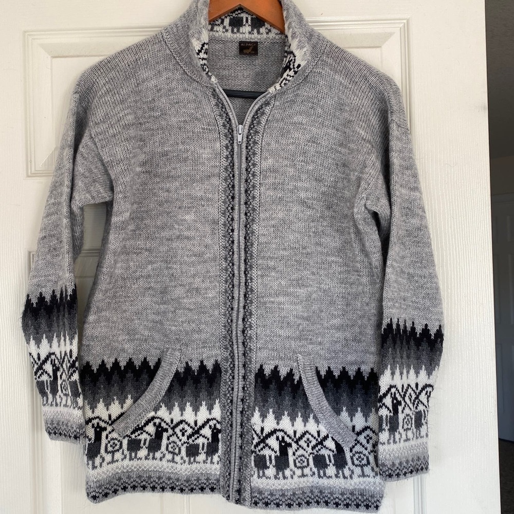Gray Alpaca Zip front Sweater Jacket Size Small Hand Made